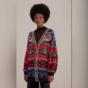 FARM Rio Red and Blue Patterned Cardigan